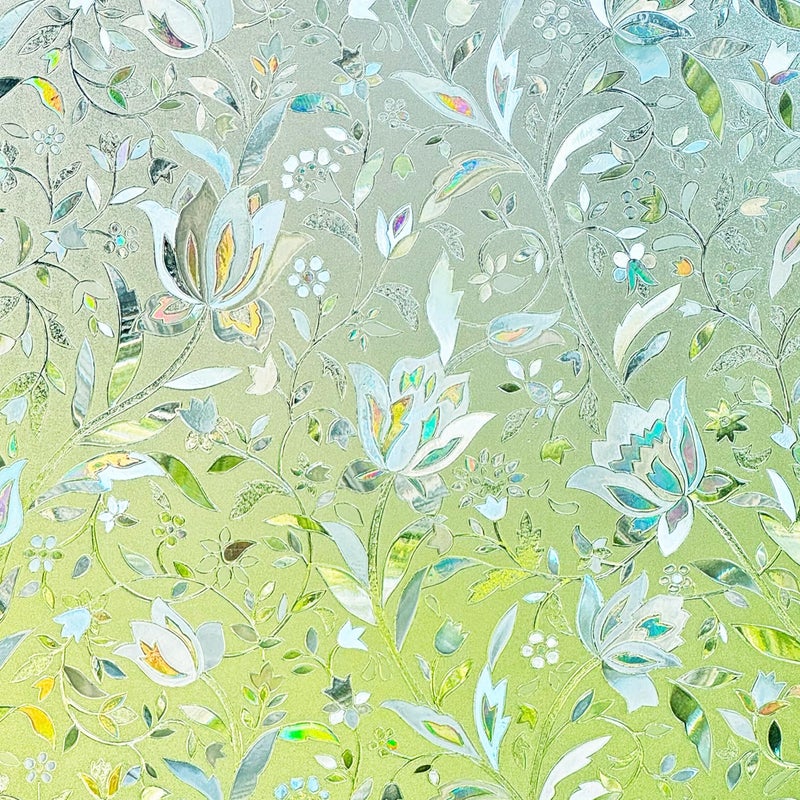 Mikomer Tulip Decorative Window Film,No Glue Frosted Privacy Film,Stained Glass Door Film,Reflective Static Cling Heat Control Anti UV Window Decoration for Home and Office,23.6 inches by 118 inches - Image 1